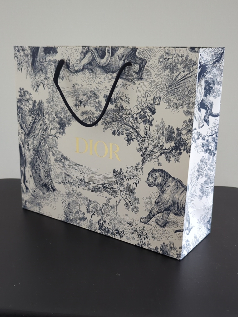 Dior White & Navy Toile Printed Shopping Tote with Gold Logo - Picture 4 of 6